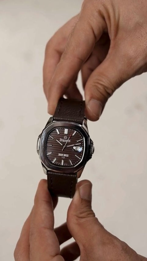 Men's Sveston John Wick 3.0 Brown Dial Leather Watch – Luxury Square Case Dress Watch