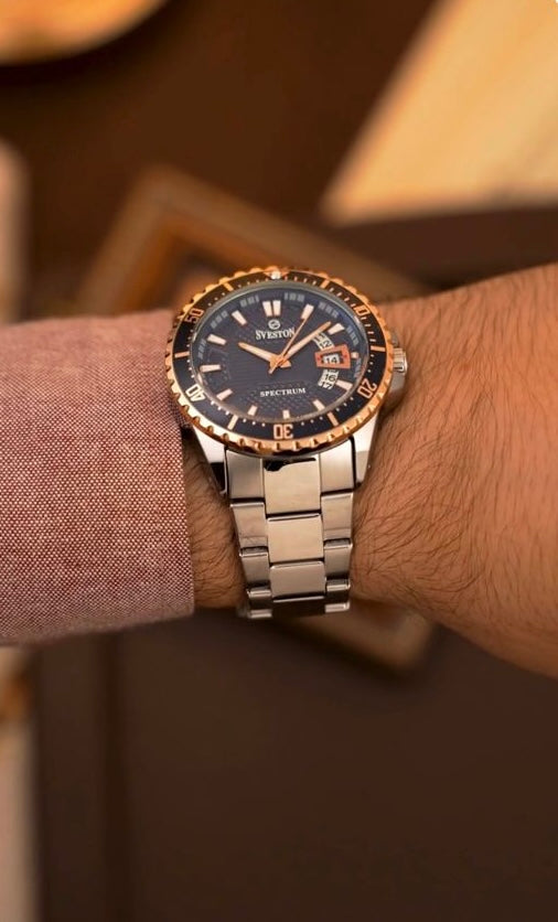 Men's Sveston Spectrum Diver Watch – Blue Dial Two-Tone Stainless Steel Bracelet Watch