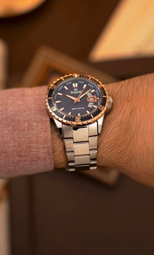 Men's Sveston Spectrum Diver Watch – Blue Dial Two-Tone Stainless Steel Bracelet Watch