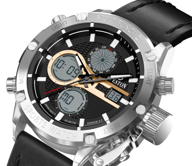 Men's Sveston Zoddok 8.0 Sports Watch – Dual Display Chronograph Leather Strap Watch
