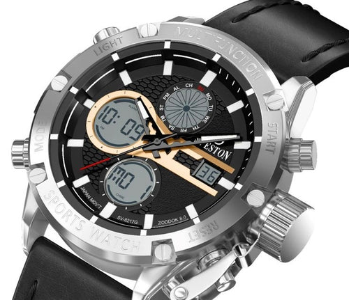 Men's Sveston Zoddok 8.0 Sports Watch – Dual Display Chronograph Leather Strap Watch