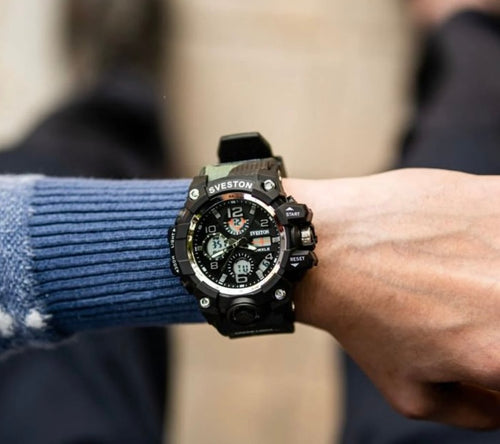 Men's Sveston Rugged Dual Display Digital Analog Watch – Camo Rubber Strap Sports Watch